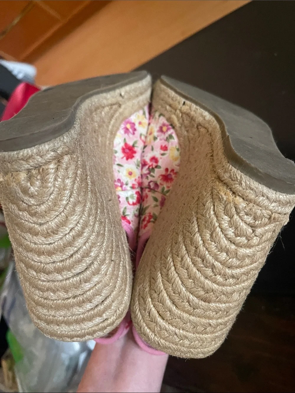 CLASSIFIED Pink Floral Lace-Up Espadrille Wedges